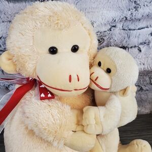 Dan Dee Golden Mom & Baby Gorilla Monkey Plush 15" Stuffed Animal Hugging Love